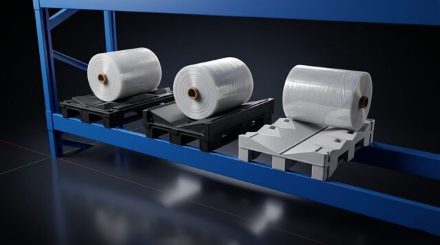 Rolls on cradle pallets stored in pallet racking